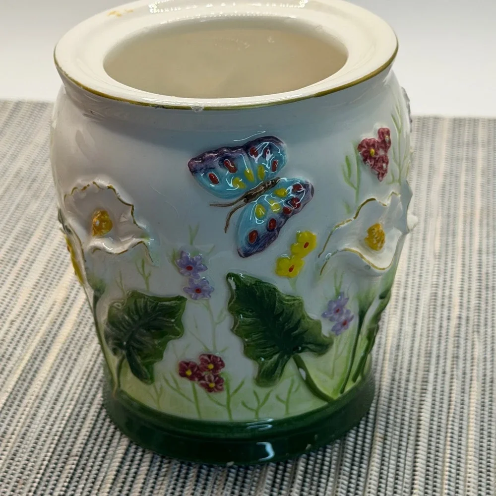 Ks Collection Ceramic Calla Lily Butterfly Canister Jar 3D Floral Vintage Decor